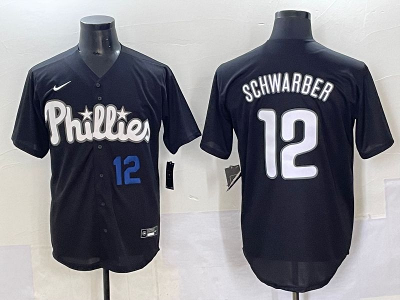 Men 2025 Philadelphia Phillies 12 Schwarber Black Fashion Nike MLB Jersey style 7092